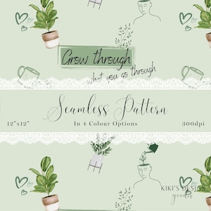 Plants, & Garden Summery/Spring Seamless Pattern | Watercolor Digital Design | Positive Quotes | 12”x12”
