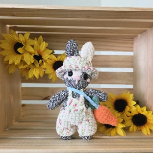 Crochet Bunny Rabbit with Overalls - White & Grey