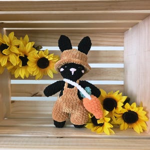 Crochet Bunny Rabbit with Overalls - Black