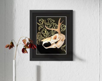 Jackalope - Watercolor Fine Art Print, Rabbit Skull