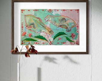 Collaborative Wisdom - Watercolor Fine Art Print, Deschutes National Forest Coyote Skull