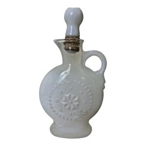 VINTAGE 1957 Opalescent Jim Beam Whiskey bottle White Decanter Glass etched