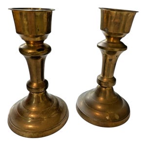 Two VINTAGE Antique Brass Candlesticks holder home decor