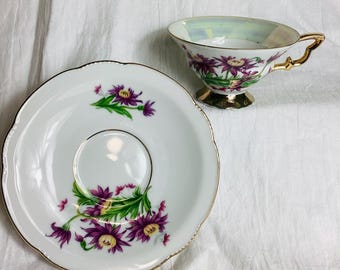 Vintage September after teacup and saucer birth month floral LUSTERWARE tea cup