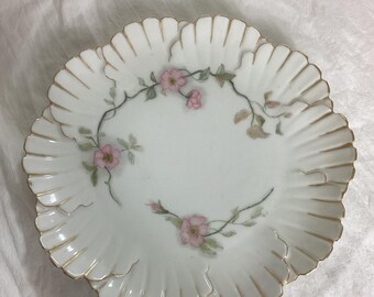 Antique elite LIMOGES France luncheon plate | hand-painted, pink floral and gold guild | Bawo & Dotter c 1905-1910