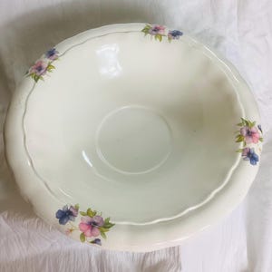 Vintage floral serving bowl | cottage farmhouse, ironstone bowl | violet, and pansy transferware | shabby chic kitchen decor
