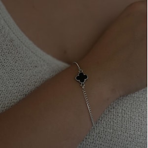 Sterling Silver Clover Bracelet – Adjustable Lucky Charm – Minimalist Jewelry Gift for Her