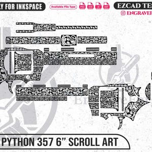 Colt Python 6 po. défilement Art svg, découpe laser, gravure laser, fibre laser, fichiers de gravure, motif laser, gravure design, motif de gravure, art métallique