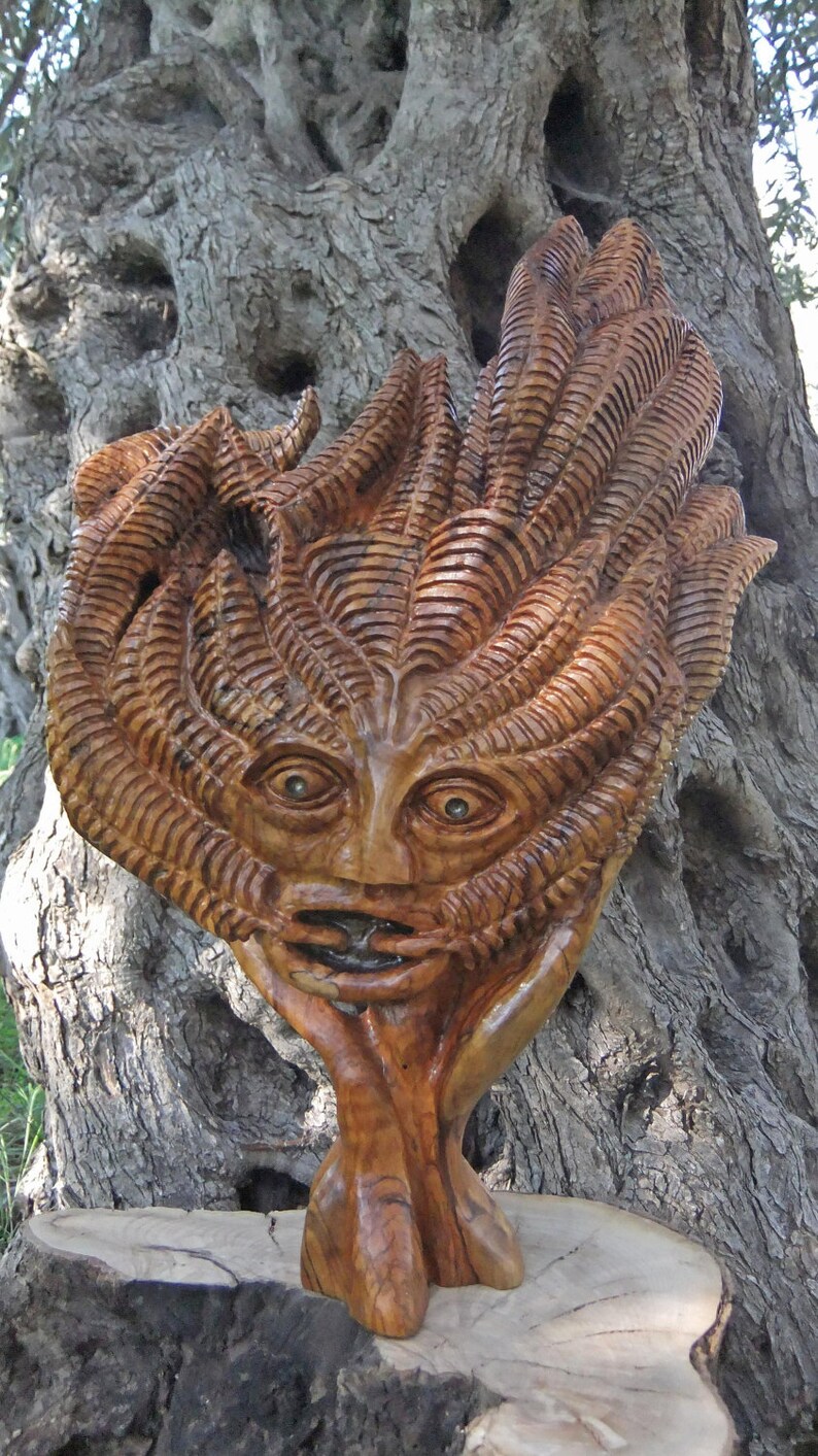The Green Man Olive Wood Sculpture | Etsy