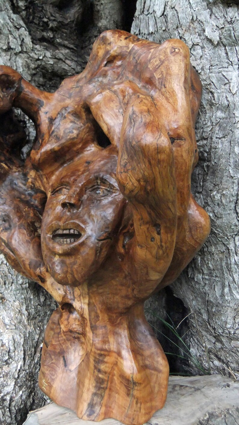 The Green Man hand carved olive wood sculpture | Etsy