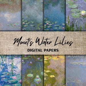 Monet Water Lilies Digital Paper: Artsy Scrapbook Prints (12x12 PNG Pages) (Digital Download)