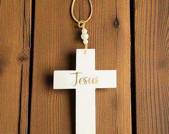 Wooden White Christian Cross Icicle Ornament, Handmade Christmas Ornament, Family Gifts, Xmas Decoration, Holiday Decor, Stocking Stuffer