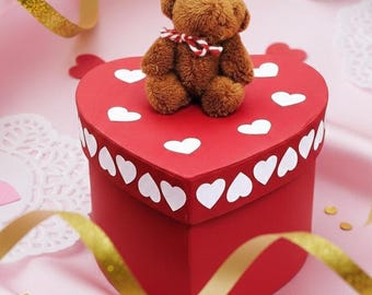 Heart Shaped Teddy Bear Love Gift Box, Engagement Ring Box, Wedding Gift Wrap, Valentine's Day Gift for Her, Romantic Keepsake