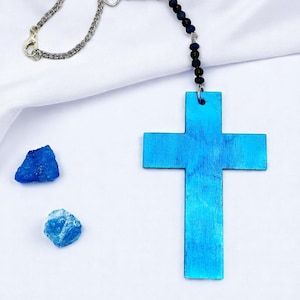 Holz Blau Christian Kreuz hängen Rückspiegel Auto Charme, Auto Zubehör, christliche Geschenke, Taufe Geschenk, Konfirmation Geschenk, Pastor Geschenk