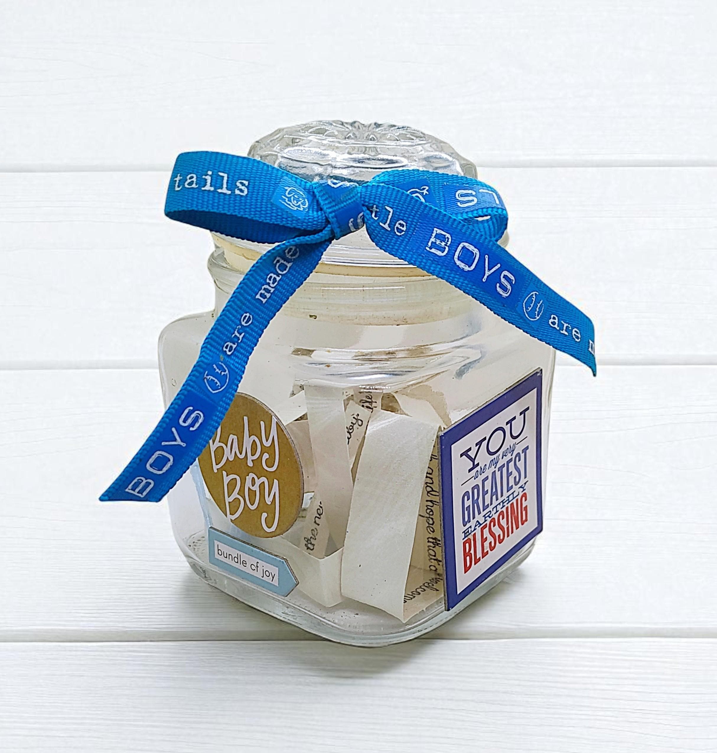 Glass New Baby Boy Blessings Jar, Personalized Baby Shower Gift,…