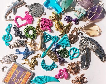Mystery Jewelry Making Destash Grab Bag - Mixed Beads, Charms, Pendants, Jewelry Making Supply Findings Lot, Craft Supply Kit, DIY Bead Soup