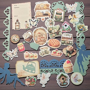 Mystery Cottagecore Theme Papercraft Ephemera Kit, Cute Tags & Stickers, Junk Journaling, DIY Scrapbook Collage Craft Supplies, Floral