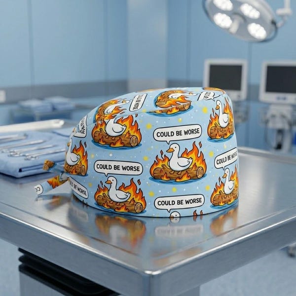Funny Goose Scrub Cap: Could Be Worse Fire Quote Medical Hat