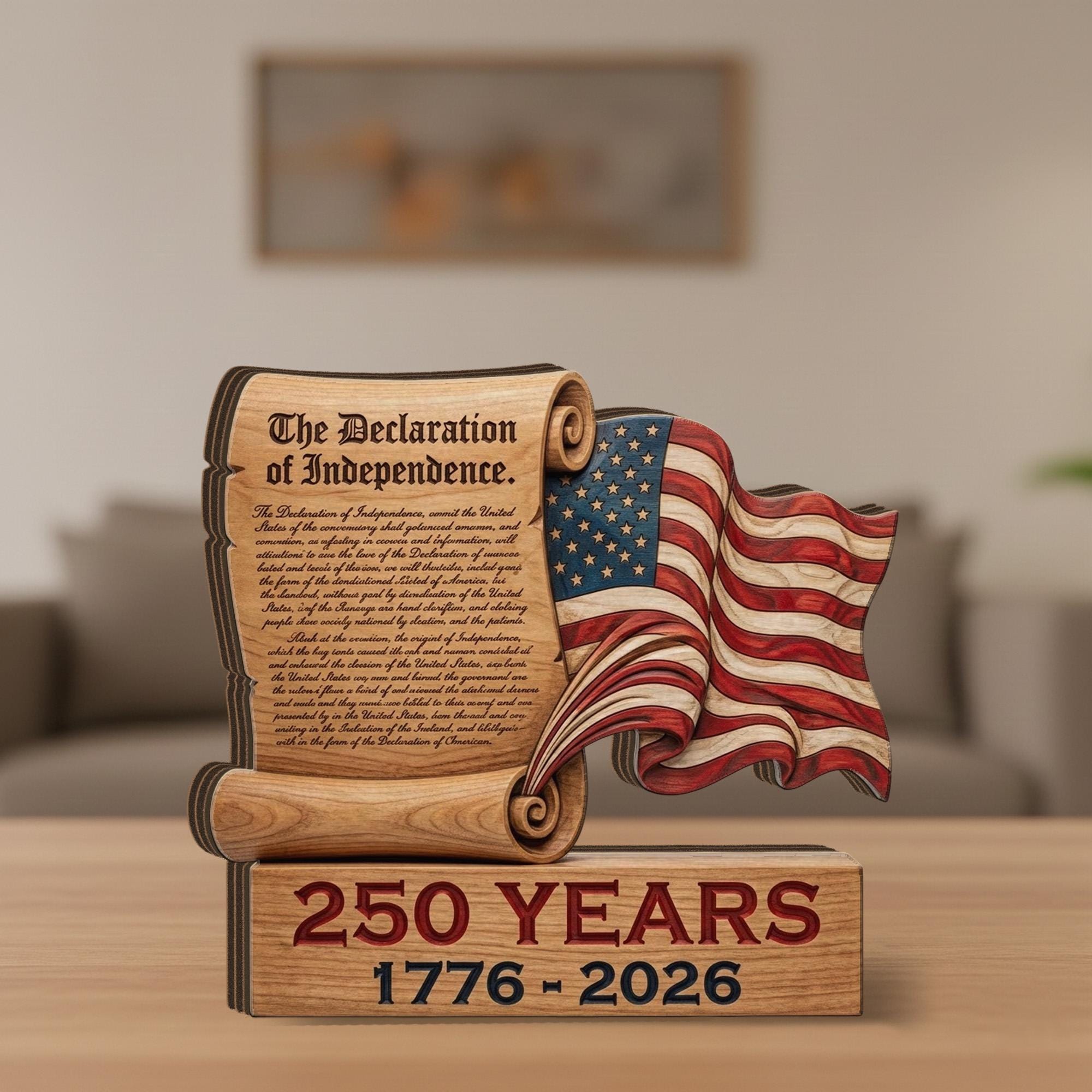 USA 250th Anniversary Wooden Sign: Declaration of Independence