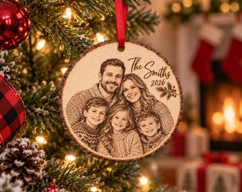 Personalized Family Photo Wooden Ornament: Custom 2D Print Portrait Wood Slice