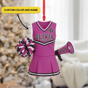 Personalized Cheerleader Ornament, Custom Color and Name, Team Gift, 2D Flat Design
