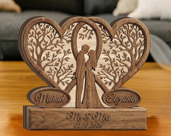 Personalized Mr and Mrs Wood Stand: Custom Couple Anniversary Gift, Wedding Keepsake