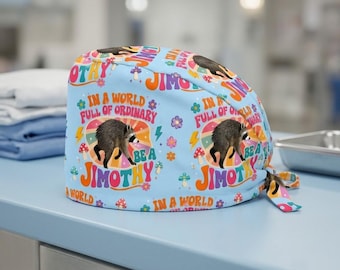 Cotton Scrub Cap: Surgical Hair Cover, Blue Jimothy Raccoon Meme