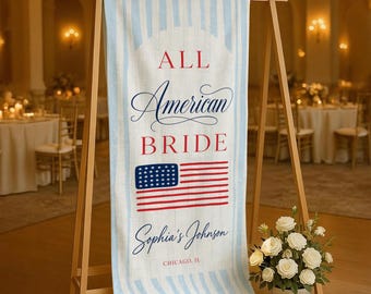 All American Bride Tapestry: Custom Linen Bachelorette Party Banner, Wedding Sign