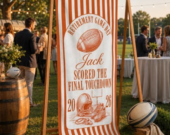 Personalized Football Retirement Sign: Custom Final Touchdown Linen Tapestry Banner