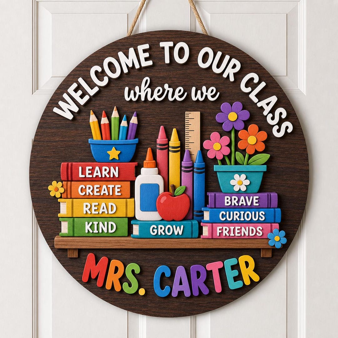 Personalized Teacher Round Wooden Sign: Custom 2-layer Classroom ...