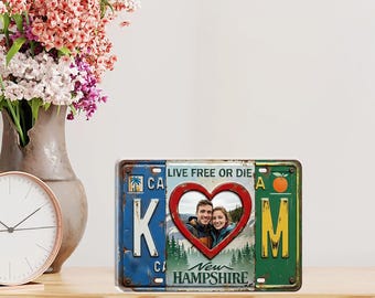 Personalized License Plate Acrylic Block: Custom Couple Photo State Initials, Gift for Him Her