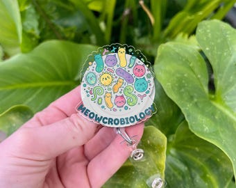 Badge Reel: Meowcrobiology Cat Microbiology ID Holder, Petri Dish Design