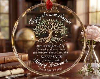 Personalized Tree of Life Glass Ornament: Custom Coworker Retirement Farewell Gift
