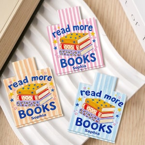 Personalized Magnetic Bookmark: Custom Name Read More Books Stacked Books