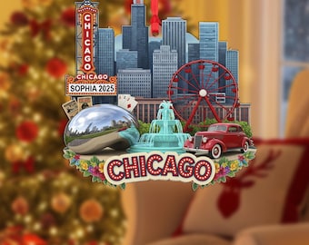 Personalized Chicago Ornament: Custom Name City Skyline Travel Gift