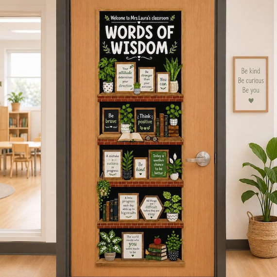 Personalized Classroom Door Tapestry: Custom Teacher Name, Motivational Bookshelf Banner, Plant Decor