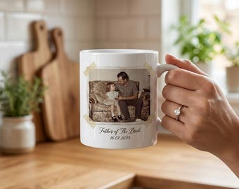 Personalized Father of the Bride Photo Mug: Custom Vintage Coffee Cup, Wedding Gift