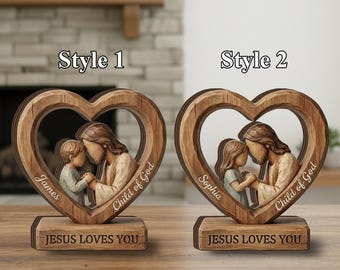 Personalized Child of God Wooden Heart Sign: Custom Name Jesus & Boy Decor, Baptism Gift