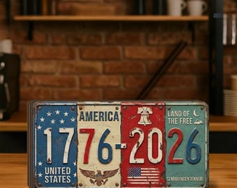 USA 250th Anniversary Block Sign: Rustic License Plate Art 1776-2026 Semiquincentennial Decor
