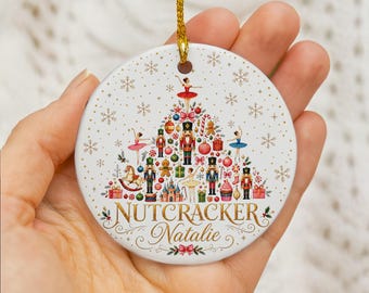 Personalized Nutcracker Ballet Ceramic Ornament: Custom White Christmas Tree Decor
