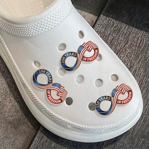 250 Years Freedom Infinity Shoe Charm: American Flag Enamel Clog Accessory