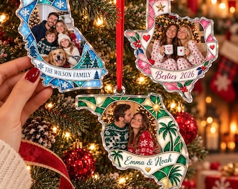 Personalized US State Photo Ornament: Custom Tree Decoration for Family, Friends, Couples