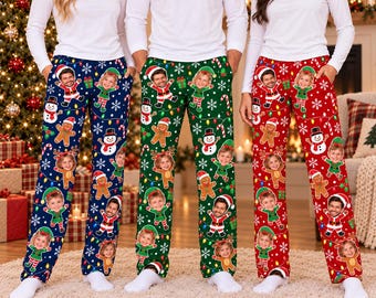 Custom Face Christmas Pajama Pants: Matching Couple Elf and Gingerbread Sleepwear