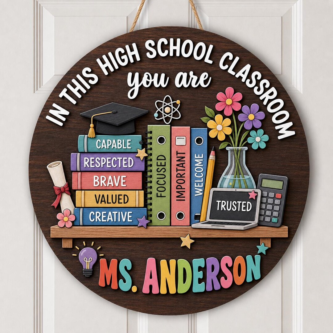 Personalized High School Teacher Round Wooden Sign: Custom 2-layer ...
