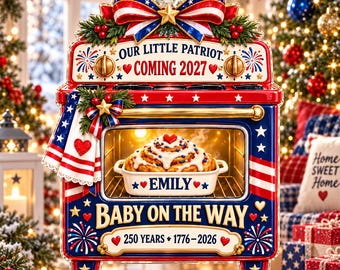Personalized Patriotic Bun in Oven Ornament: Custom USA Pregnancy Announcement