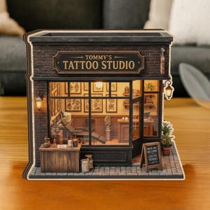 Personalized Tattoo Shop Sign: Custom Wooden Block, Miniature Studio Decor, Tattoo Artist Gift