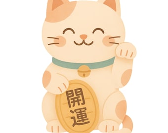 Japanese Cat Sticker Lucky Maneki Neko Sticker: Pastel Beckoning Cat - Good Fortune Good luck charm
