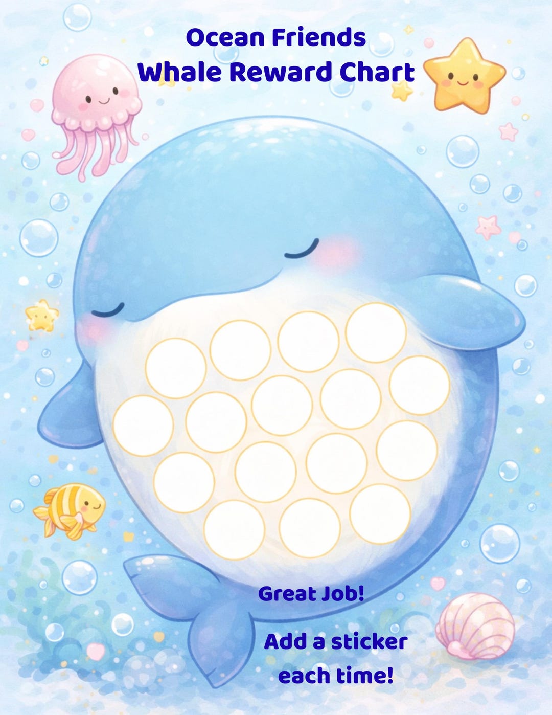 Whale Reward Chart for Kids | Ocean Animals Sticker Chart - Etsy