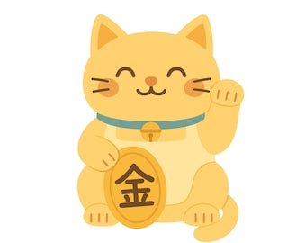 Japanese Cat Sticker Maneki Neko Mom Sticker: Golden Lucky Cat with Kanji Symbol Good luck charm