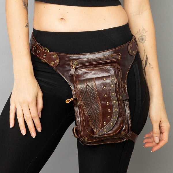 Motorcycle Drop Leg Bag with Strap for Men and Women | Drop Leg Pouch | Burning Man Leg Holster | Pixie Belt Bag